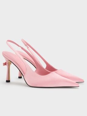 BRAND NEW Charles & Keith Pink Slingback Satin Bow Pumps in Size 39